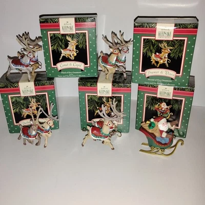 Complete Handcrafted Hallmark Keepsake Ornament Santa & Reindeer Collection 1992 - Image 1 of 4