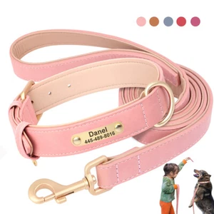 Personalised Dog Collar and Lead Soft Leather Padded Pet Name Tag Engraved S-XL - Picture 1 of 23