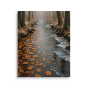 Autumn Forest Canvas Wall Art – Misty Creek & Maple Leaves Print - Picture 1 of 53