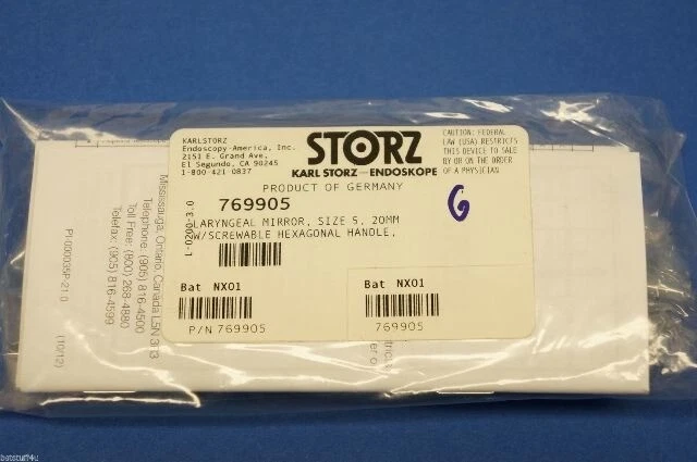 KARL STORZ 769905 Laryngeal Espejo Tamaño 5 20mm Con / Screwable Hexagonal Mango - Imagen 1 de 1