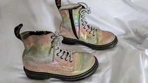 Dr Martens AirWair  Rainbow Glitter Boots Side Zip  Lace Up Girls 1 Sparkle Shoe - Picture 1 of 6
