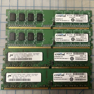 6gb Crucial Memory 4 GB (2x2GB) 2 GB (2x1GB) DIMM 800MHz DDR2 Memory PC2 6400U - Image 1 of 4
