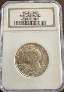 1921 50 Cent Alabama 2X2 Commemorative Silver Half Dollar MS 62 NGC Certified - Picture 1 of 4