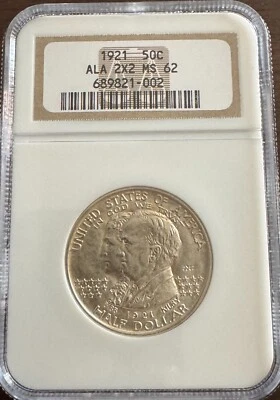 1921 50 Cent Alabama 2X2 Commemorative Silver Half Dollar MS 62 NGC Certified - Image 1 of 4