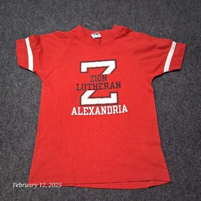 Vintage Champion T Shirt Youth Medium 10 - 12 Red Ringer Zion Alexandria - Image 1 of 4