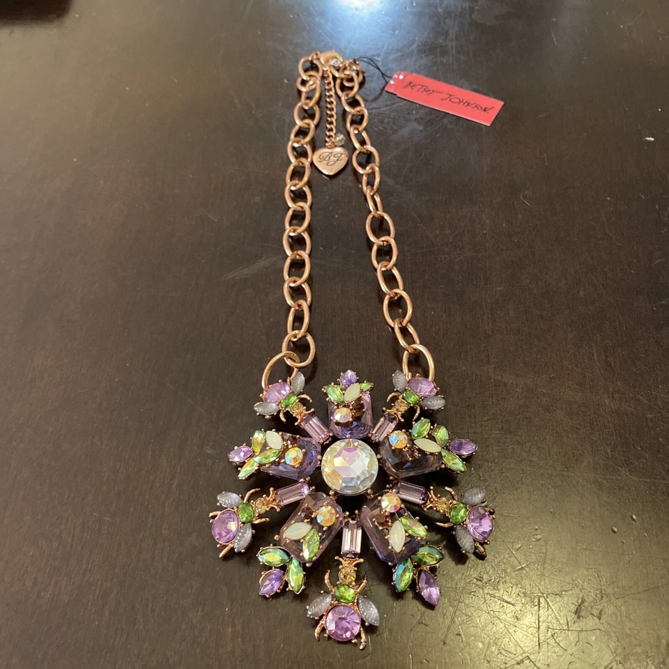 Betsey Johnson Spring Fling Rose Gold Purple Flower Cluster Necklace W23 (2