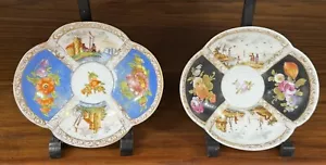 Pair of Helena Wolfsohn Augustus Rex Quatrefoil Porcelain Dishes Saucers - Picture 1 of 17