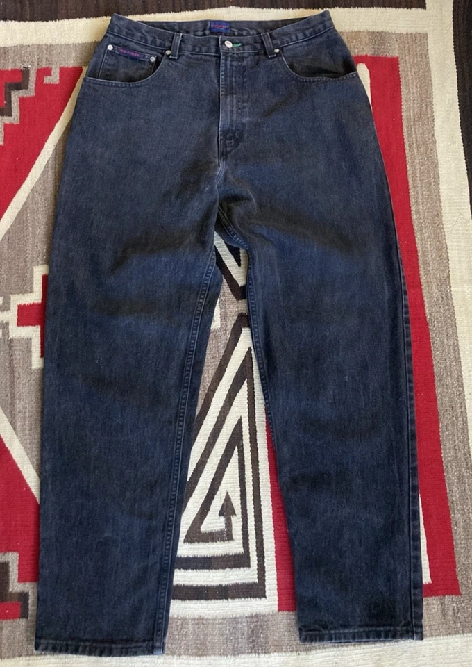 VTG Y2K 90s Tommy Hilfiger Freedom Jeans Wide Leg Black Denim 36x34 (fits 35x33) - Image 1 of 4