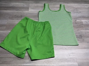 Vintage 70s 80s Womens Tank Top Shorts Set Beach Activewear Tennis 11/12 Misses - Picture 1 of 11