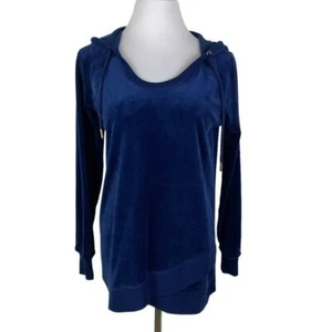 Nanette Lepore Velour Long Sleeve Hooded Drawstring Shirt Women's Small Blue - Picture 1 of 9