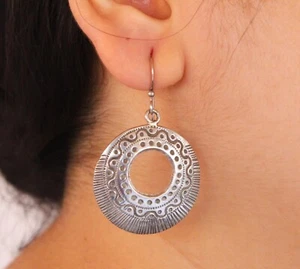 Marokkanische 925K Sterling Silber Ohrringe, geschnitzte Handarbeit große runde Ohrringe, - Bild 1 von 7