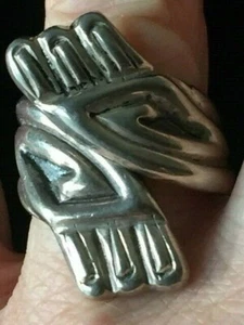 Mexican .925 Sterling Silver Ring Big Bold Hollow Vintage - Picture 1 of 11