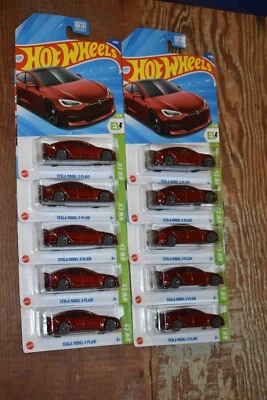 LOT OF 10 MAROON/RED HOTWHEELS TESLA MODEL S PLAID EV CARS 1/10 9/250 - Image 1 of 4