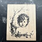 Vintage Rubber Stamp By Stampa Tosa E 22-2542 Child Vines Ivy Branch Portrait