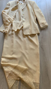 Talbots 100% Silk Light Yellow Vest+ Maxi Skirt+ Jacket 3pc  Suit Set Sz 10