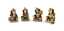 Brass Musical Ganesha Set of 4 Showpiece Statue for Home Decor, Antique Yellow