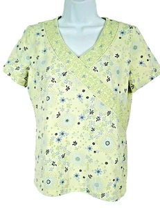 Classic Elements Size S Yellow Floral Short Sleeve Knit Top - Picture 1 of 6