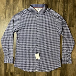 DESOTO Performance Shirt Men's XXL New Hai Check LS Button Up Navy Blue Stretch - Picture 1 of 13