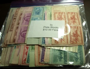 3 CENT PLATE BLOCKS WITH FACE VALUE OF $12.00 MINT NEVER HINGED - Picture 1 of 2
