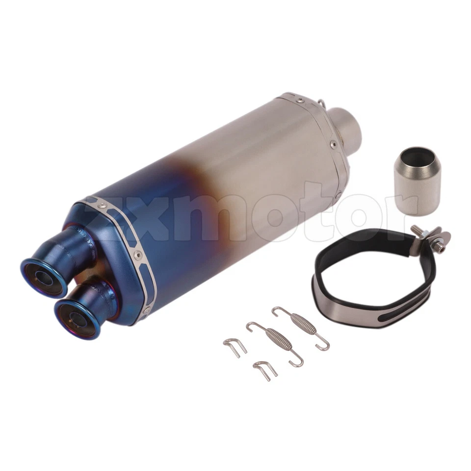 Motorcycles Exhaust Muffler Tail Pipe 430mm 17" Half Blue Dual Outlet DB Killer - Image 1 of 4