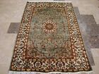 Exotic Grey Silver Medallion Area Rug Hand Knotted Wool Silk Carpet (6 x 4)'