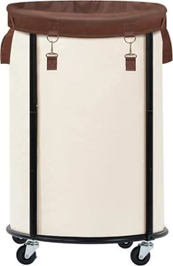 Rolling Laundry Hamper 110L with Wheels, Removable Bag, Metal Frame, Beige - Picture 1 of 8
