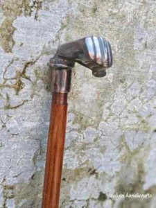 Brass Walking Stick Quality Style Punch Head Handle Handmade Wooden Cane Gift - Picture 1 of 4