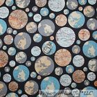 Tissu BonEful FQ courtepointe coton gris vieux monde international vintage carte du globe voyage