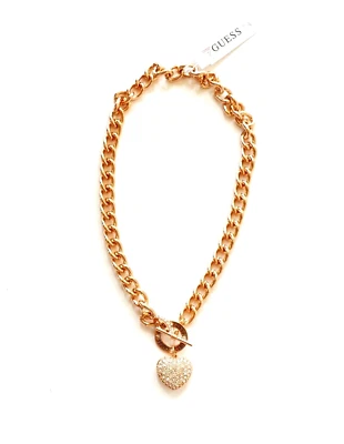 NUEVO COLLAR CON DIAMANTES DE IMITACIÓN CORAZÓN HINCHADO PALANCA TONO ORO ROSA ADIVINAR Foto 1 de 3