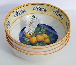 HOUSE & GARDEN SET OF 4 MELAMINE 8" BOWLS PLATES LEMONS PRINT AUTHENTIC NEW  - Picture 1 of 3