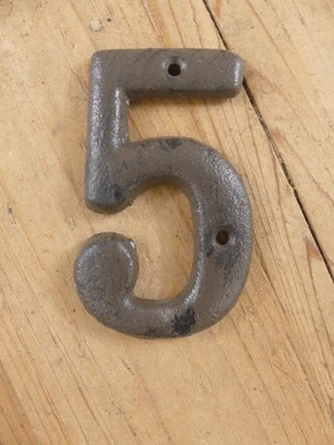 Rustic BROWN Cast Iron Metal House Numbers Street Address # Phone Number 5 FIVE - Image 1 of 4