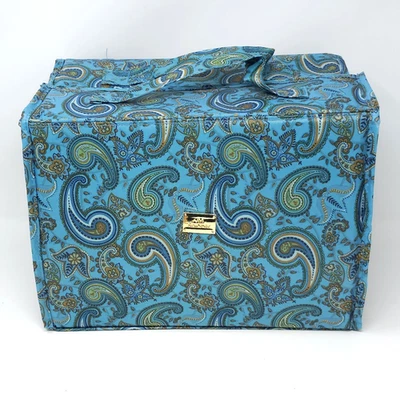 Joy Mangano 超大号 Better Beauty Case 绿松石佩斯利卷起旅行新品 — 第 1/4 张图片