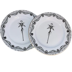 2 Nightmare Before Christmas Jack Skellington Dinner Plates New Gold Rim Disney - Picture 1 of 14
