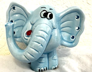 Vintage Happy Elephant blau Keramik große Ohren Glücksbringer Figur Ohrring Halter - Bild 1 von 13