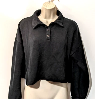 Aerie Women's Polo Cropped Oversized Sweater Sz 2XS Black Casual Sweatshirt EUC - Image 1 of 4