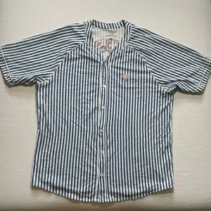 Guess Jeans Baseball Jersey Mens Extra Large Blue White Striped Raglan Y2K 90s - Picture 1 of 11