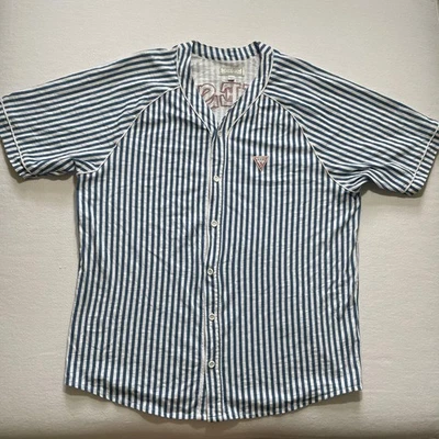 Guess Jeans Baseball Jersey Mens Extra Large Blue White Striped Raglan Y2K 90s - Image 1 of 4