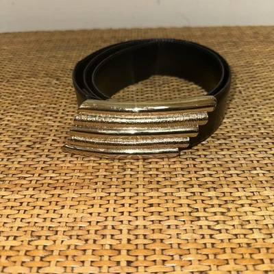 Vintage The Leather Shop Women’s Medium Gold Tone Peg Buckle Animal Print Black - Image 1 of 4