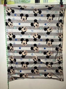  Disney Babies Mickey Mouse Blue Baby Blanket Stars Stripes Aqua Grey White - Picture 1 of 7