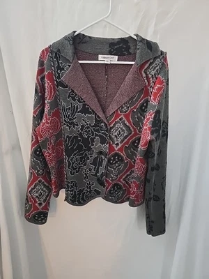 Cárdigan Suéter Tejido Coldwater Creek Talla XL Gris Rojo Negro Mezcla de Lana Abotonada Foto 1 de 4