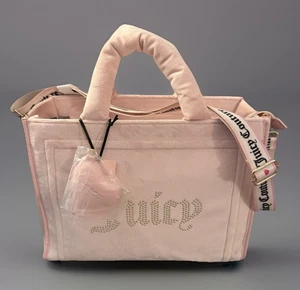 Borsa Juicy Couture Extra Spender Rosa Diamante Velluto Borchiata + Cinturino 13" Large - Foto 1 di 10