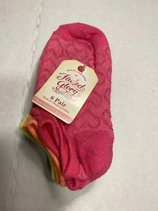 faded glory girls ankle socks 6 pairs size small shoe 4-7.5 - Picture 1 of 5