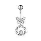 Stainless Steel Butterfly Crystal Curvy Belly Navel Ring Piercing Body Jewel NIN