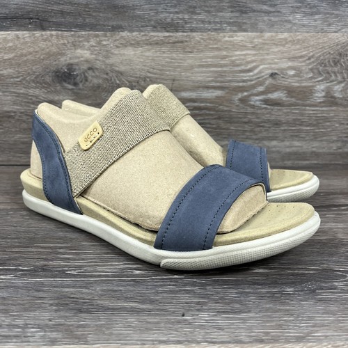 Sandalo Ecco Damara Gladiatore Caviglia Cross Croce Tessuto Pelle Blu Marrone 10 10 5