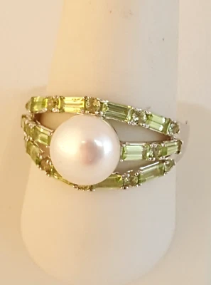 Honora 珍珠橄榄石纯银戒指 尺寸 10 — 第 1/4 张图片