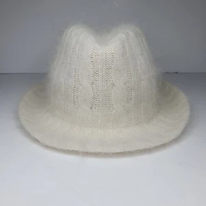M&S Cream Knitted Hat Angora Wool Hat Trilby/Fedora Style Hat Cable Knit - Picture 1 of 18