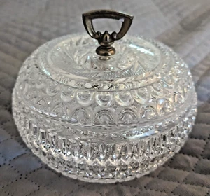 Anchor Hocking Clear Glass Tooth Rim Wexford Candy Dish Brass Finial Vintage - Picture 1 of 9