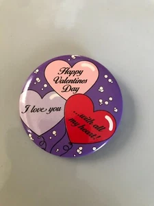 Vintage Happy Valentine's Day Pinback Button - I love you with all my heart - Imagen 1 de 4