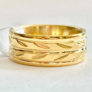 Stainless Steel Band Ring Size 11 Textured Gold Tone Mens Womens Leaves Eternity - Picture 1 of 11