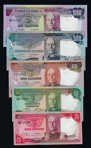 Portugal Angola COMPLETE SET 20+ 50 + 100 + 500 + 1000 ESCUDOS 1972 XF-UNC - Picture 1 of 2